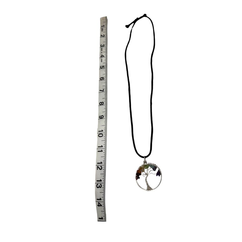 Tree of Life 7 Chakra Chip Stone Pendant Necklace Adjustable Cord - Picture 6 of 6